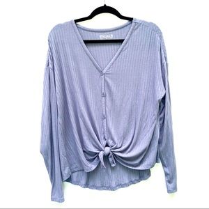 Mudd Ribbed Blue Long Sleeve Top With Tie